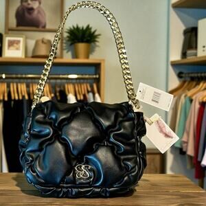 Jessica Simpson Elegant Quilted Black Shoulder Bag with Gold Chain Strap NWT